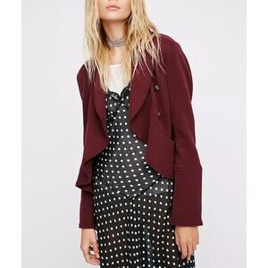 Free People Flared and Femme Jacket Crop Ruffled Open Front  Burgundy Womens S